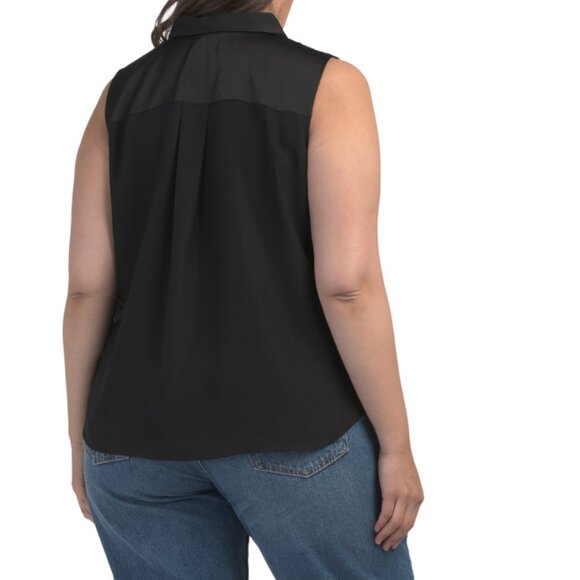 DKNY Black Plus Button Front Blouse - Picture 2 of 2